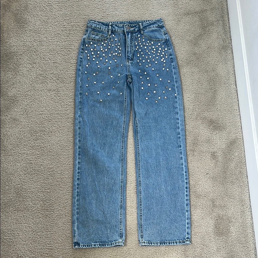 Women's Blue Embellished Jeans
